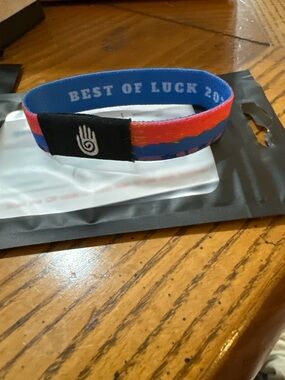 Best of Luck Blue & Red Patterned Wristband Bracelet